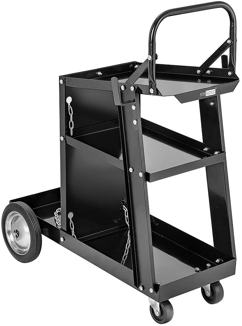 VIVOHOME Iron 3 Tiers Rolling Welding Cart with Wheels and Tank Storage for TIG MIG Welder and Plasma Cutter Black