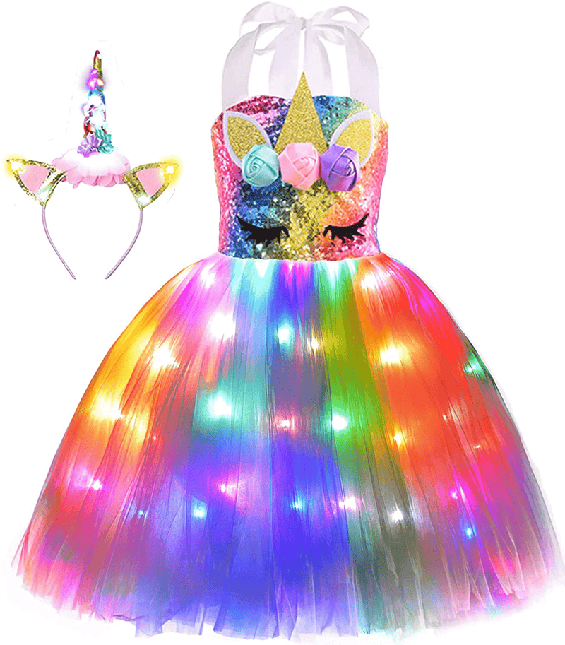 Viyorshop Girl Unicorn Costume LED Light Up Unicorn Tutu Dress for Halloween Party Costumes