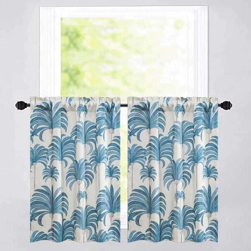 VOGOL Blue Valances for Small Windows Hood Leaves Print Window Valances for Living Room, Rod Pocket Valance Curtains 52 Inch Wide by 18 Inch Long, One Panel
