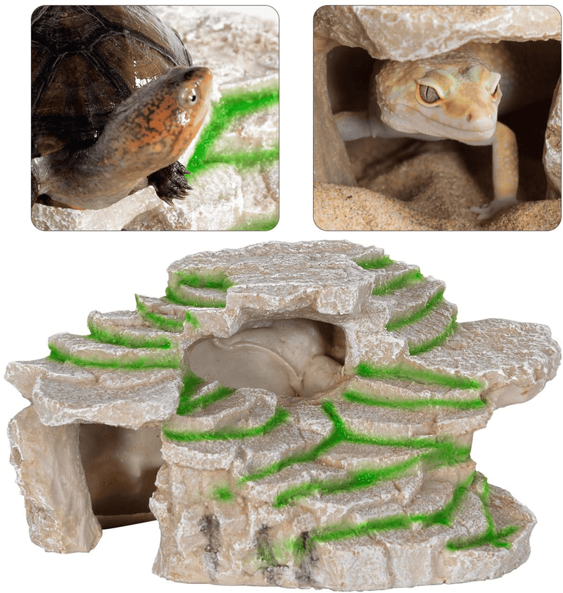WACOOL Reptile Caves Reptile Habitat Decor, Reptile Hide Cave Resin Ledge for Aquariums & Terrariums, Basking Rocks for Bearded Dragon Gecko Lizard