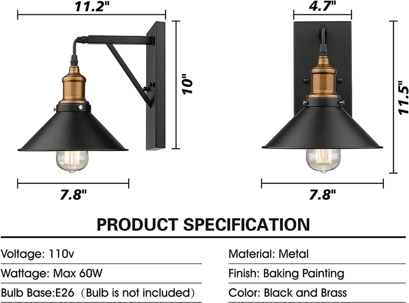 Wall Sconce Lighting, Farmhouse Wall Sconce, Industrial Sconce Wall Lighting, Adjustable Wall Lamp, 1-Light Wall Light Fixtures, Vintage Metal Bathroom Light Fixtures in Matte Black Finish,1 Pack