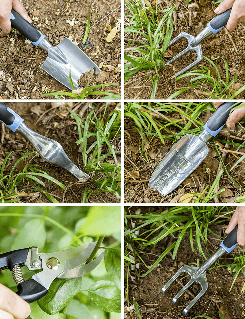 wanyi Garden Tool Set, 6-Piece Aluminum Lightweight Gardening kit with Soft Rubber Anti-Skid Ergonomic Handle, Garden Gift kit (Black/Blue)