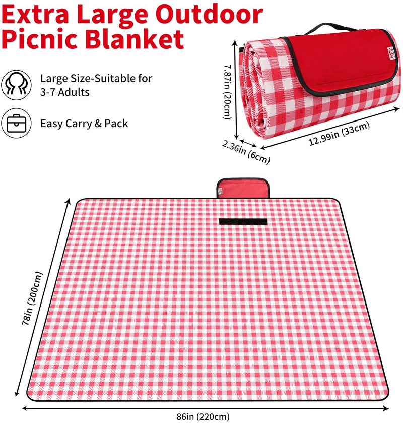 Waysse Picnic Blanket, 79''×86'' Beach Blanket Waterproof Sandproof for 4-7 Adults, Oversized Lightweight Beach Mat, Portable Picnic Blankets, Sand Proof Mat for Travel, Camping, Hiking…