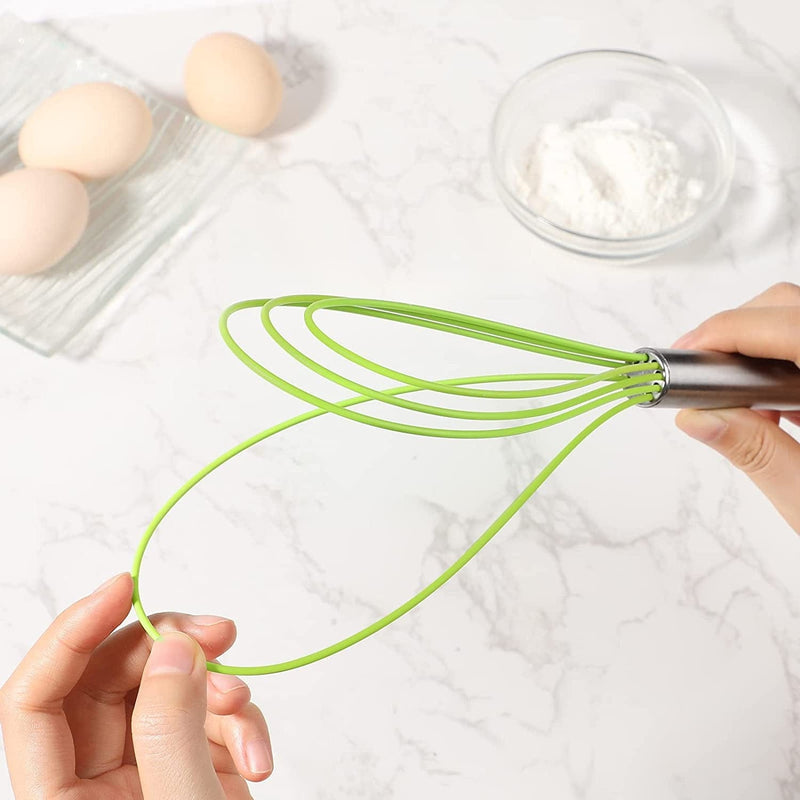 Webake Flat Whisk Set of 3, Silicone Whisk Heat Resistant Kitchen Whisks for Non-Stick Cookware, Egg Beater Perfect for Blending, Whisking, Beating, Frothing & Stirring