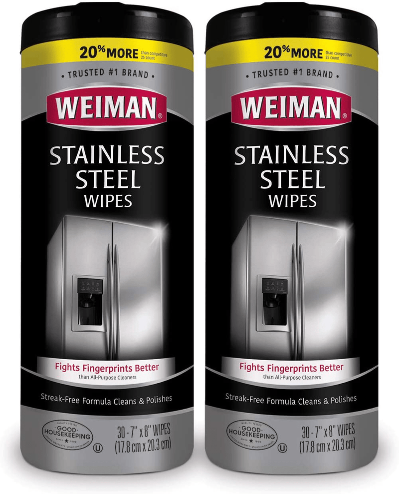 Weiman Stainless Steel Cleaner Wipes (2 Pack) Fingerprint Resistant, Removes Residue, Water Marks and Grease from Appliances - Works Great on Refrigerators, Dishwashers, Ovens, and Grills - Packaging May Vary