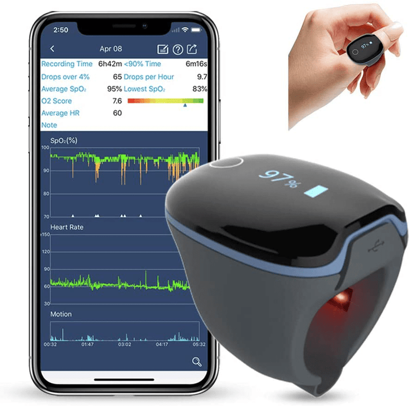 Wellue O2Ring Wearable Sleep Monitor - Bluetooth Tracker with Free APP & PC Report
