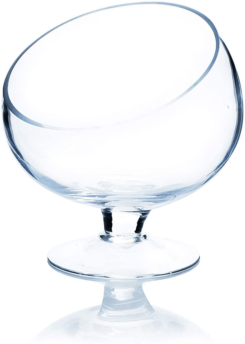 WGV Slant Cut Bowl Glass Vase, Width 9", Height 9", Clear Round Globe Planter Terrarium Orb, Candy Dish, Fruit Jar, Floral Container for Home Office Decor, 1 Piece
