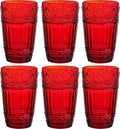 WHOLE HOUSEWARES | Vintage Glass Tumblers | Set of 4 Drinking Glasses | 11Oz Embossed Design | Drinking Cups for Water, Iced Tea, Juice (Multi-Color)