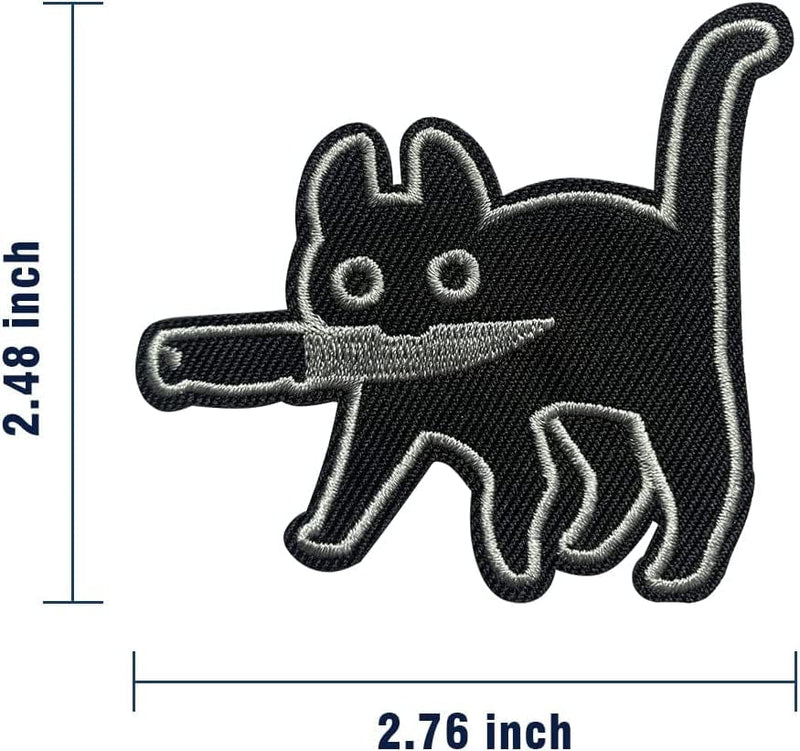 Wikineon Iron on Embroidered Patch, Cat with Knife - Appliable to Badge Iron on Sew on Emblem Patch DIY Accessories Perfect for Jackets, Clothes, Hats & Jeans