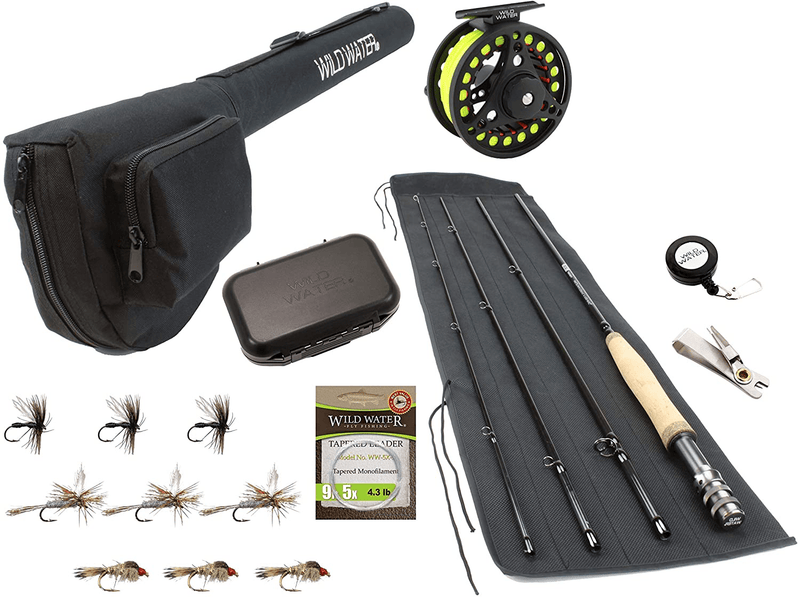 Wild Water Fly Fishing 9 Foot, 4-Piece, 5/6 Weight Fly Rod Complete Fly Fishing Rod and Reel Combo Starter Package