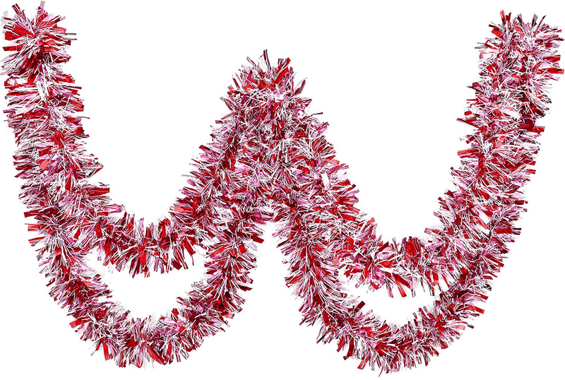 WILLBOND 26.2 Feet Valentines Tinsel Garland Metallic Shiny Hanging Garland Colorful Tinsel Garland Decoration for Valentines Party Indoor and Outdoor Decor (Red, Light Pink and White)