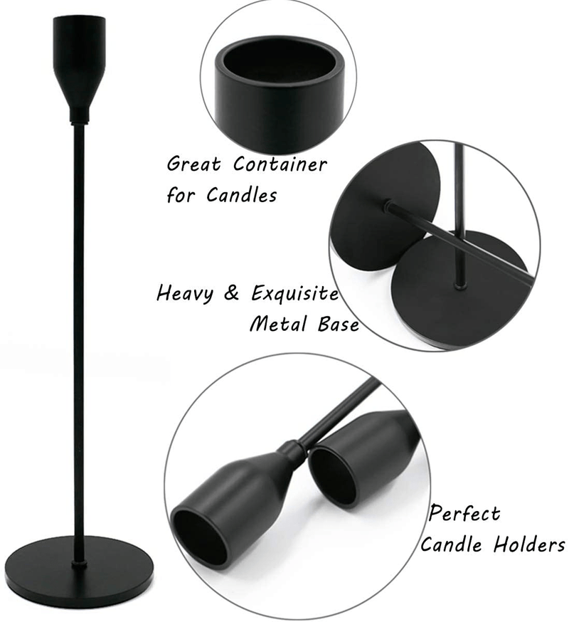 WillGail Set of 3 Matte Black Candle Holders for Taper Candles, Modern Decorative Candlestick Holder for Table, Centerpiece for Wedding, Dinning, Party, Fits Thick&Led Candles