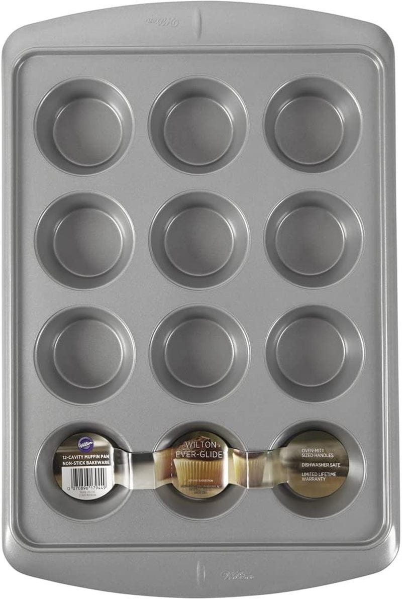 Wilton Ever-Glide Muffin Pan, Enjoy Warm Homemade Muffins Right Out of Your Oven, Great for Cupcakes, Roasted Veggies, Shredded Potato Egg Cups and More, 12 Cup