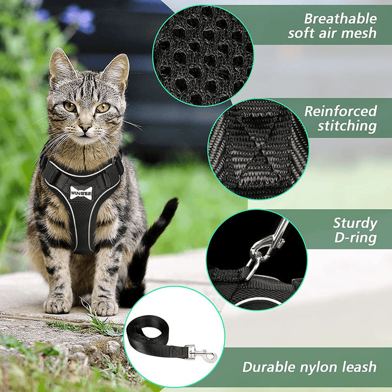WINSEE Cat Harness and Leash Set Escape Proof Safe Cat Vest Harness for Walking Outdoor Reflective Adjustable Soft Mesh Pet Harness Easy Control Breathable Jacket for Small Medium Large Cats