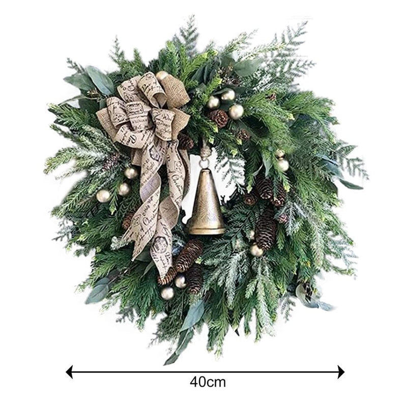 Winter Christmas Wreath for Front Door, Artificial Holiday Pine Wreaths with Pine Cone Needle Red Berry White Flower, Rustic Farmhouse Decoration for Xmas Home Party Indoor Outside