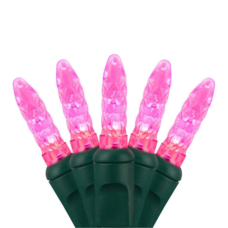Wintergreen Lighting 70 Pink LED Christmas Tree Lights, 4" Spacing, 24', Faceted String Lights for Holiday Party Valentine’S Day Decoration