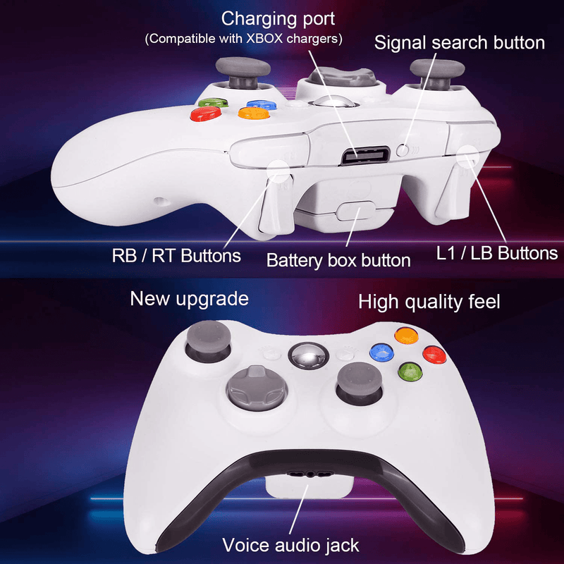 Wireless Controller Compatible with Xbox 360, Astarry 2.4GHZ Game Controller Gamepad Joystick Compatible with Xbox & Slim 360 PC Windows 7, 8, 10 (White)