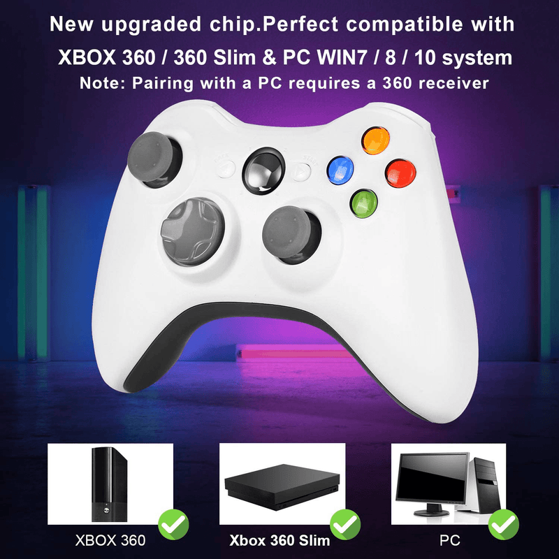 Wireless Controller Compatible with Xbox 360, Astarry 2.4GHZ Game Controller Gamepad Joystick Compatible with Xbox & Slim 360 PC Windows 7, 8, 10 (White)