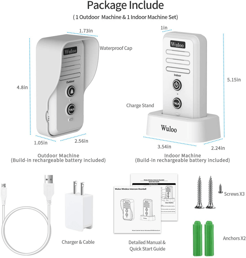 Wireless Intercom Doorbell Chime for Home Intercomunicador (1T1 White) …