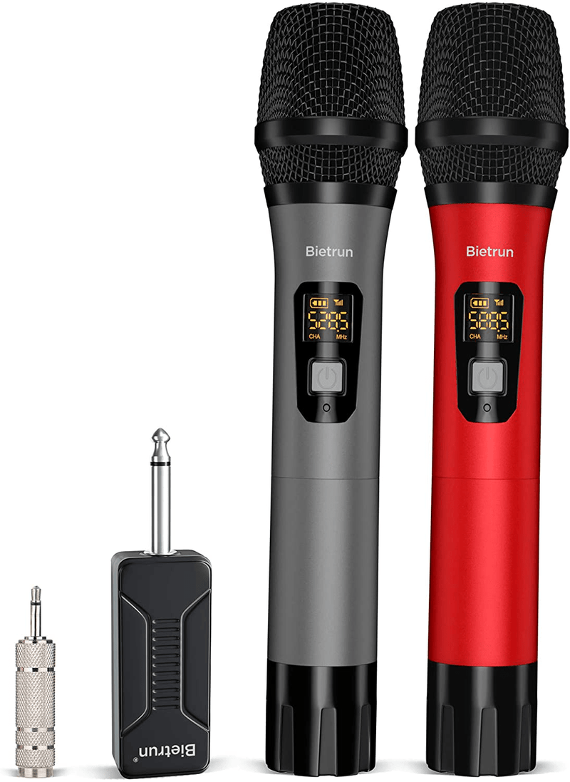 Wireless Microphone, UHF Wireless Dual Handheld Dynamic Mic System Set with Rechargeable Receiver, 160ft Range, 6.35mm(1/4'') Plug, for Karaoke, Voice Amplifier, PA System, Singing Machine, Church