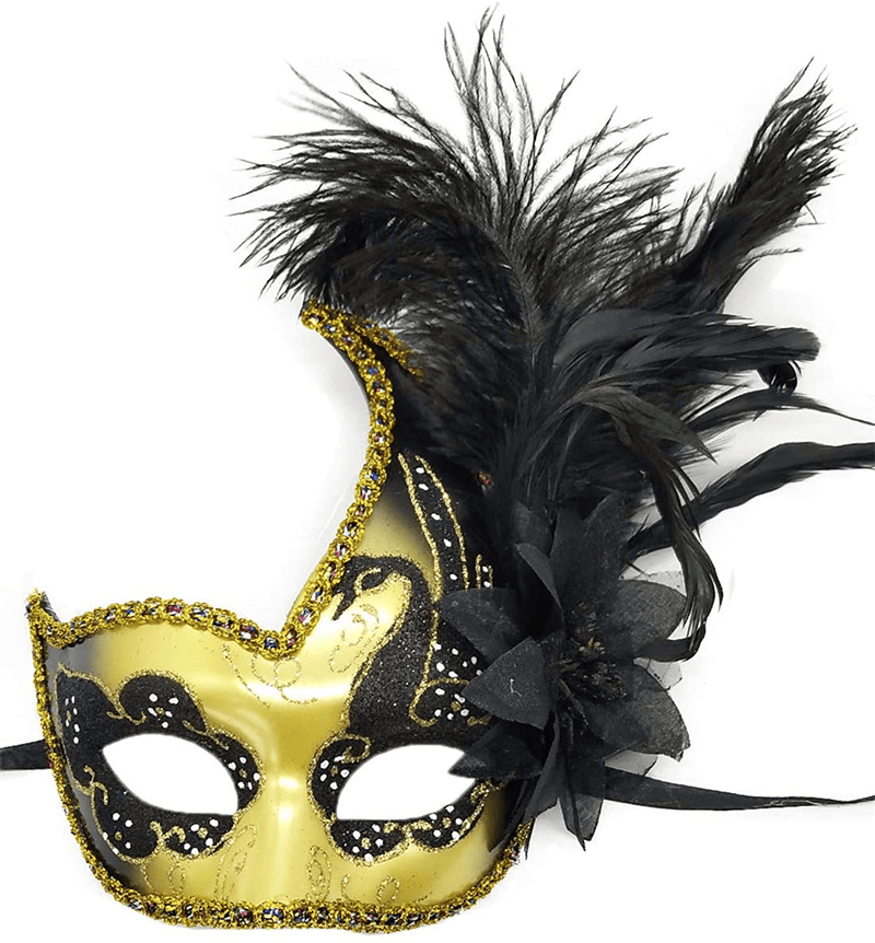 Women's Feather Masquerade Mask Venetian Halloween Mardi Gras Costumes Party Ball Prom Mask