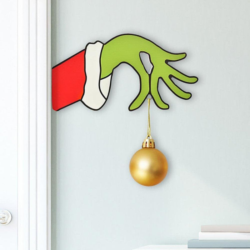 Wood Grinch Decoration Holiday Grinch Hand Door Hanging Sign Xmas Grinch Themed Party Supplies Waterproof Front Door Decorations