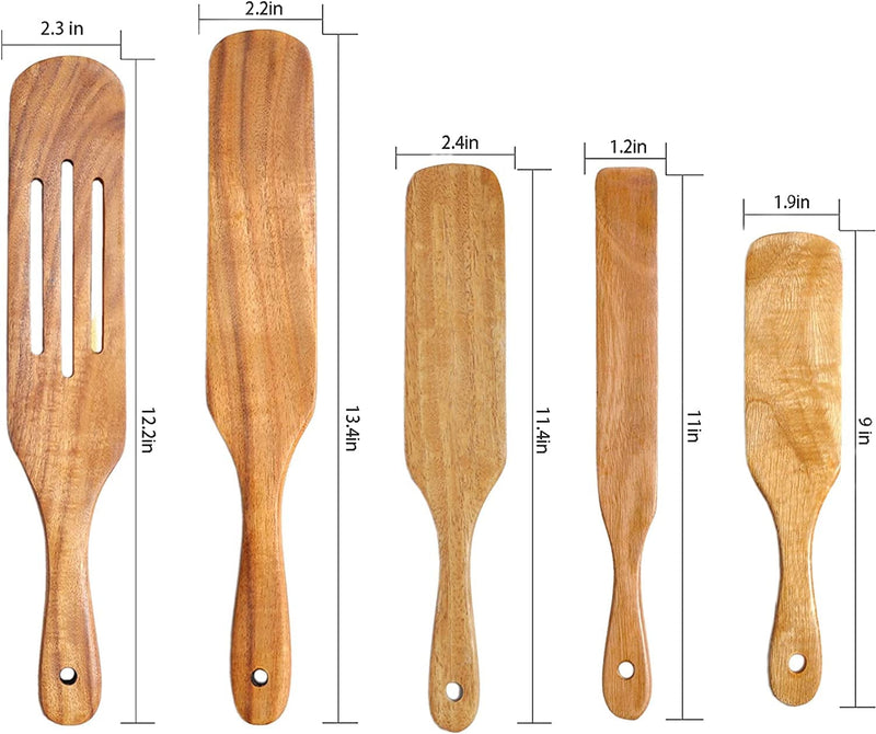 Wooden Spurtle Set,100% Natural Teak Spurtles Kitchen Tools 5Pcs Wooden Spatula Wooden Utensils for Cooking Wooden Kitchen Utensil Set Wooden Cooking Utensils Wooden Spoons for Cooking