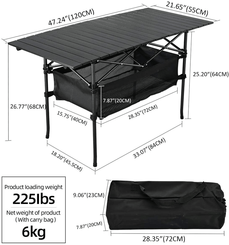 WUROMISE Sanny Outdoor Folding Portable Picnic Camping Table, Aluminum Roll-Up Table with Easy Carrying Bag for Indoor,Outdoor,Camping, Beach,Backyard, BBQ, Party, Patio, Picnic