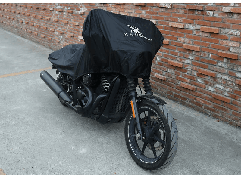 X AUTOHAUX Motorcycle Cover Street Bike Scooter Lightweight Half Cover Outdoor Waterproof Rain Dust Protector Black Size M for Kawasaki for Harley Davidson