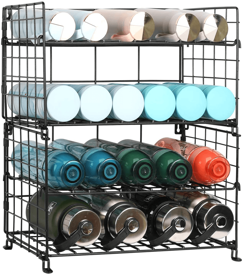 X-Cosrack Adjustable Water Bottle Organizer,4-Tier Wall-Mounted Water Bottle Holder, Stackable Water Bottle Storage Rack for Kitchen Countertops,Pantry, Cabinet,Large(Patent Pending)