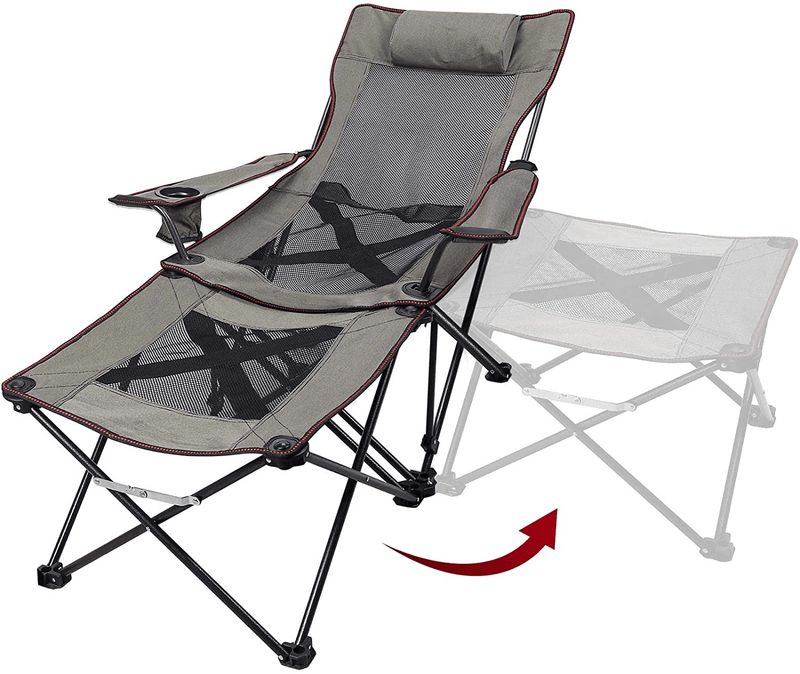 XGEAR 2 in 1 Camping Chair with Footrest Recliner Folding Chaise Lounge Chair (Footrest Can Transform to Side Table) Extra Stable, for Beach, Fishing, Picnics, Hiking