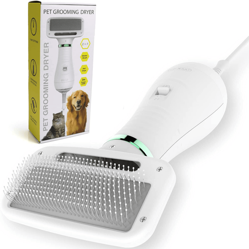 Xinzs Pet Hair Dryer, Portable & Quiet Dog Grooming with Slicker Brush, 2 Heating Settings for Small and Medium Cat Dog