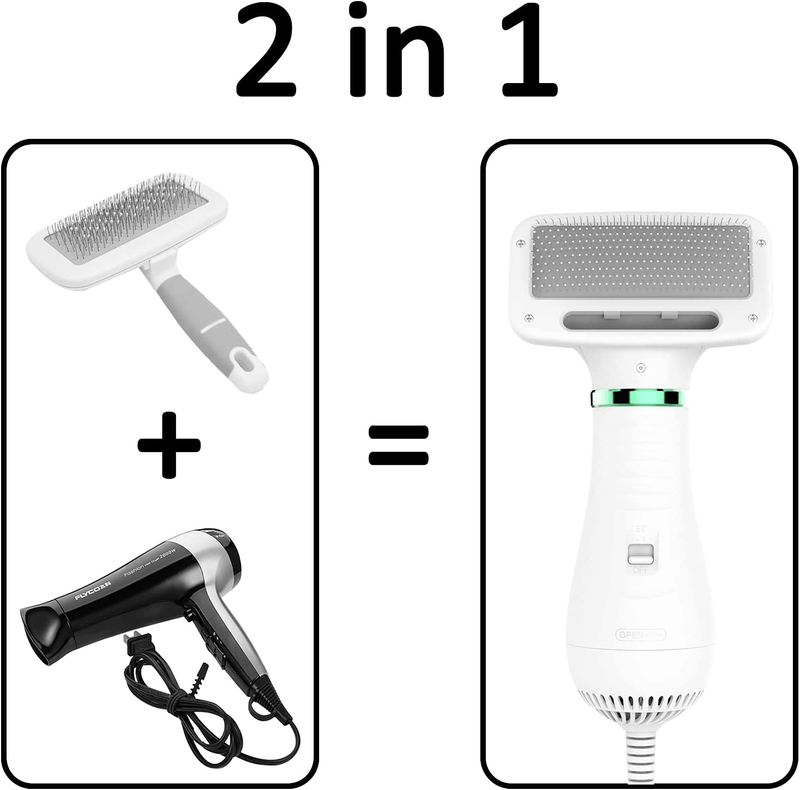Xinzs Pet Hair Dryer, Portable & Quiet Dog Grooming with Slicker Brush, 2 Heating Settings for Small and Medium Cat Dog