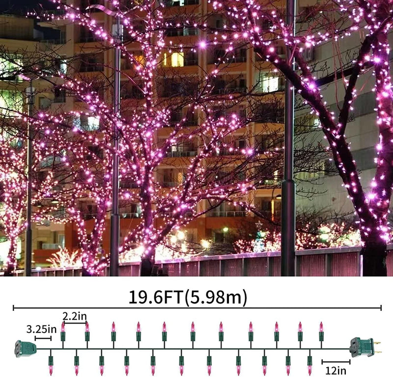 XMASLAND Ultra-Bright Connectable Pink Christmas Light Set 100 Count 19.6 Feet Incandescent Bulb Mini String Light for Indoor Outdoor Christmas Tree Garland Wedding Garden Holiday Party Festival Decor