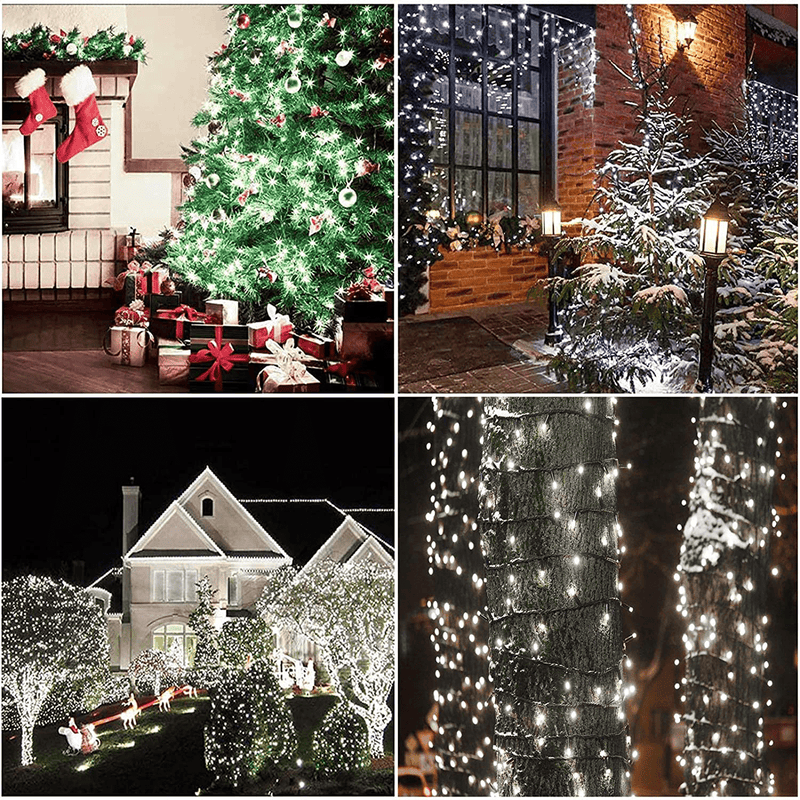 XUNXMAS Christmas String Lights Outdoor Indoor, 106ft 300 LED Cool White Christmas Tree Lights with 8 Lighting Modes, Extendable UL Certified Waterproof Fairy Lights for Patio Christmas Party Decor