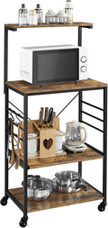 Yaheetech 4-Tier Rolling Bakers Rack for Kitchen with Storage and Sliding Shelf, Utility Microwave Oven Stand Cart Spice Rack Kitchen Organizer on Wheels with 6 Hooks and Adjustable Feet, Rustic Brown