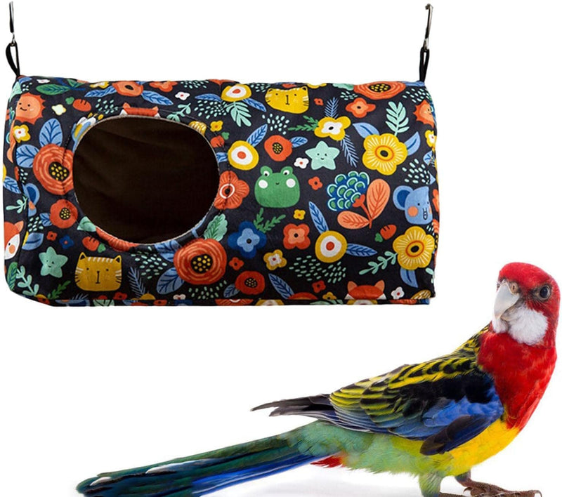 Yajuyi Bird House Nest with Buckle Accessories Sleeping House Hut Parrots Cage Hanging Hammock Bed for African Grey, Parakeets,Cockatoos, Cockatiels, Dark Blue 21X12X12Cm