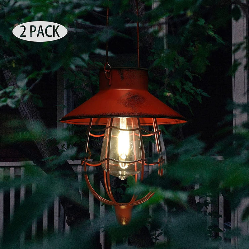 Yakii 2 Pack Solar Lantern Hanging Waterproof Outdoor Metal Solar Lamp with Warm White Light Decorate for Yard Garden Pathway Patio Porch Decor (Red)