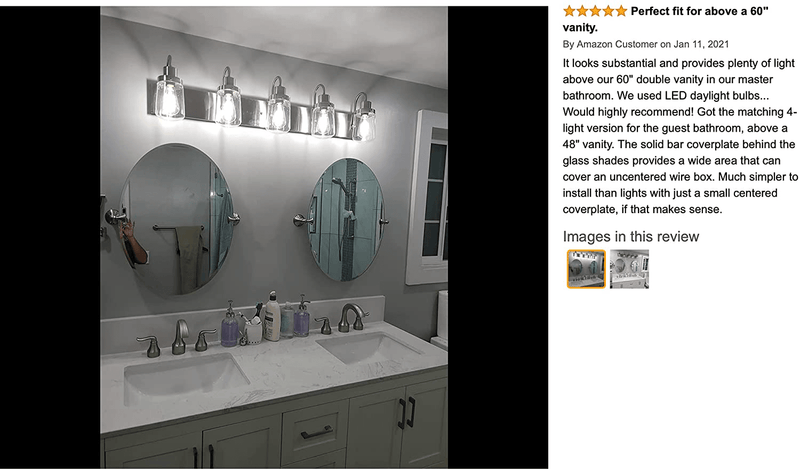 YAOHONG Modern Bathroom Vanity Light 5-Lights Lamp in Satin Nickel,Farmhouse Wall Light Fixture with Clear Glass Shades,Indoor Wall Lamp