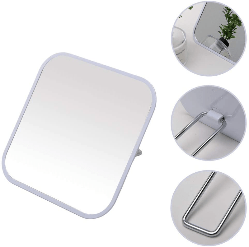 YEAKE Hand Mirror with Handheld Metal Stand, Table Desk Makeup Mirror Portable Travel for Multi-Hanging Wall Mirror on Bathroom Shower Shaving(Square)