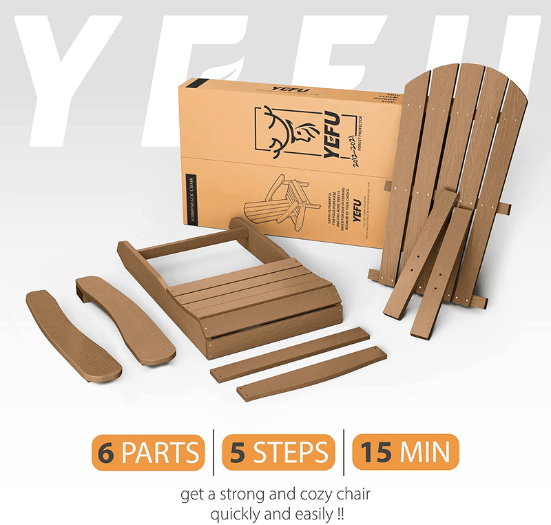 YEFU Plastic Adirondack Chairs Weather Resistant, Patio Chairs 5 Steps Easy Installation, Looks Exactly like Real Wood, Widely Used in Outdoor, Fire Pit, Deck, Lawn, Outside, Garden Chairs (Teak)