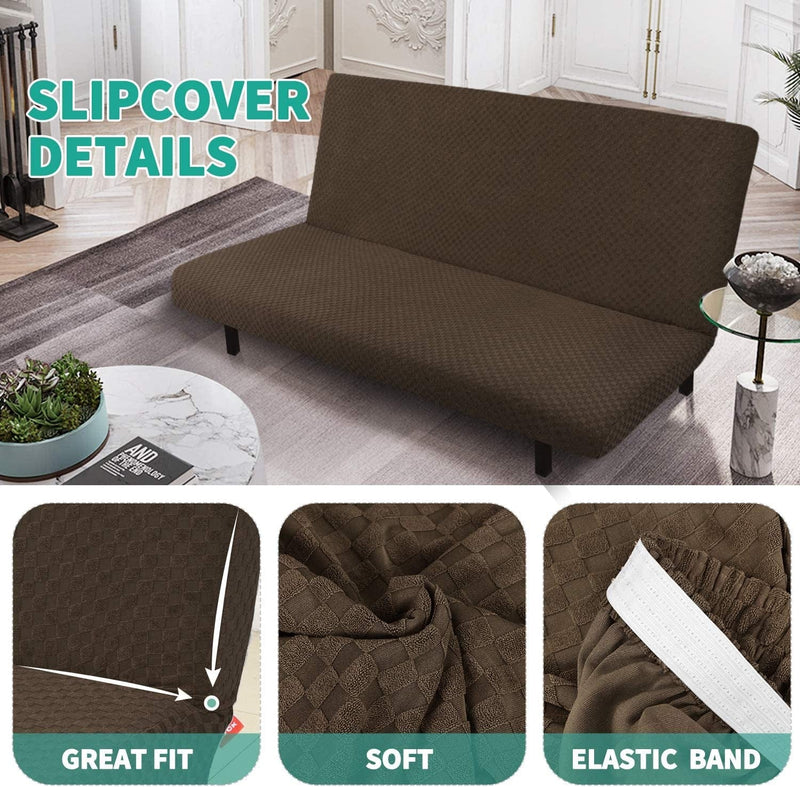 YEMYHOM Futon Cover Latest Jacquard Design High Stretch Armless Sofa Bed Slipcover Anti-Slip Furniture Protector with Elastic Bottom (Futon, Dark Coffee)