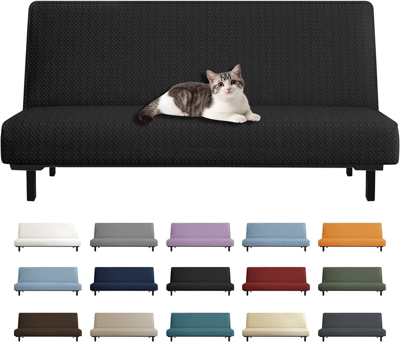 YEMYHOM Futon Cover Latest Jacquard Design High Stretch Armless Sofa Bed Slipcover Anti-Slip Furniture Protector with Elastic Bottom (Futon, Dark Coffee)