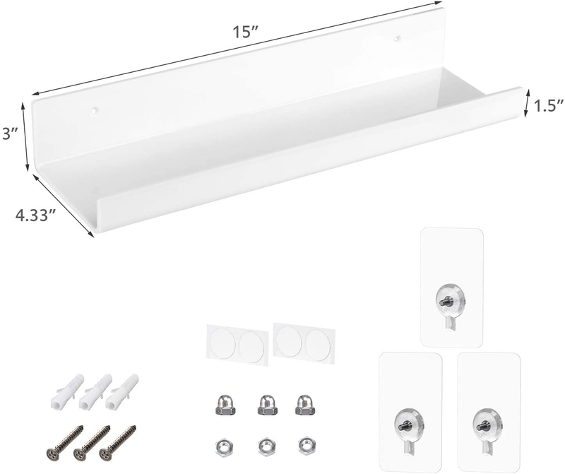 YestBuy 15 inch White Floating Shelves Invisible Wall Mounted 4 Sets, Storage Ledge Shelves, Hanging Wall Shelves Decoration for Bedroom, Living Room, Bathroom, Kitchen, Office (White)