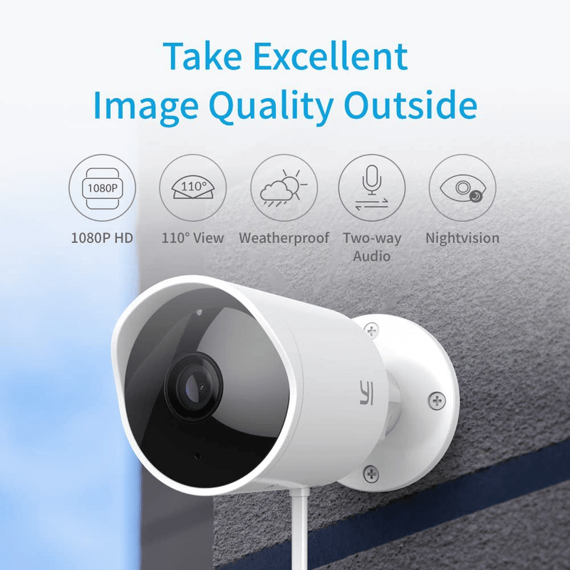 YI Security Camera Outdoor, 1080p Outside Surveillance Front Door IP Smart Cam with Waterproof, WiFi, Cloud, Night Vision, Motion Detection Sensor, Smartphone App, Works with Alexa