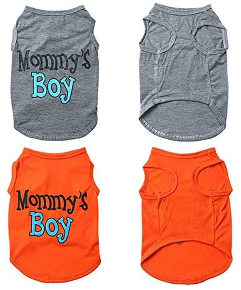 Yikeyo 2-Pack Mommy'S Boy Dog Shirt Male Puppy Clothes for Small Dog Boy Chihuahua Yorkies Bulldog Pet Cat Outfits Tshirt Apparel (Large, Gray+Orange)
