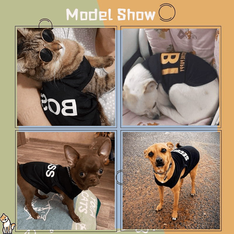 Yikeyo 4 Pack Puppy Clothes for Small Dog Boy Summer Shirt for Chihuahua Yorkies Male Pet Outfits Cat Clothing Black Security Vest Funny Apparel