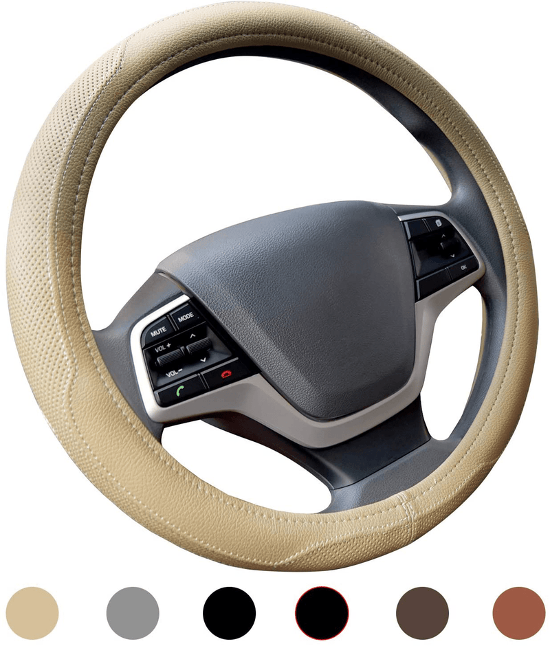 Ylife Microfiber Leather Car Steering Wheel Cover, Universal 15 inch Breathable Anti Slip Auto Steering Wheel Covers (Beige)