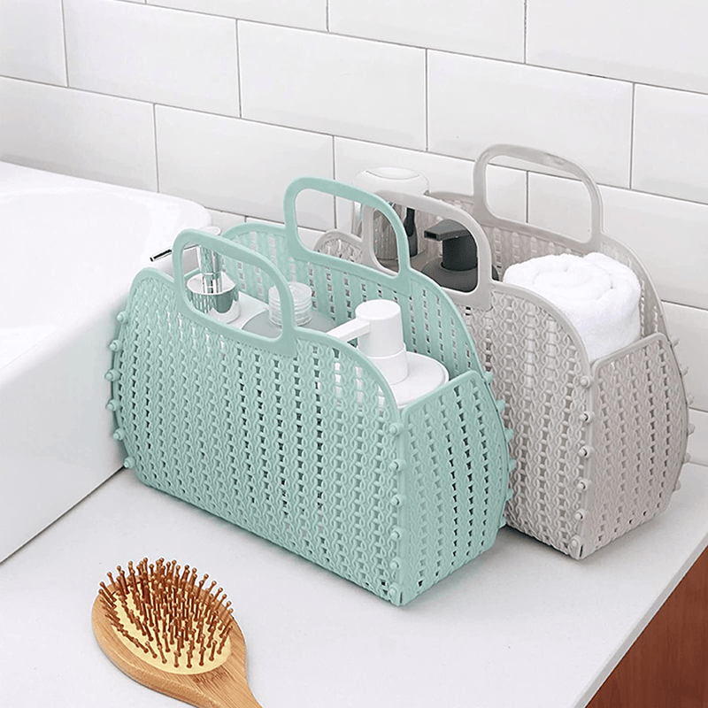 YMJOGGUX 3 Pack Collapsible Plastic Storage Baskets with Handle, Portable Toiletry Bag Bin Box Shower Caddy, Tote Organizer Basket Bin for Home Bathroom Kitchen Dorm Room