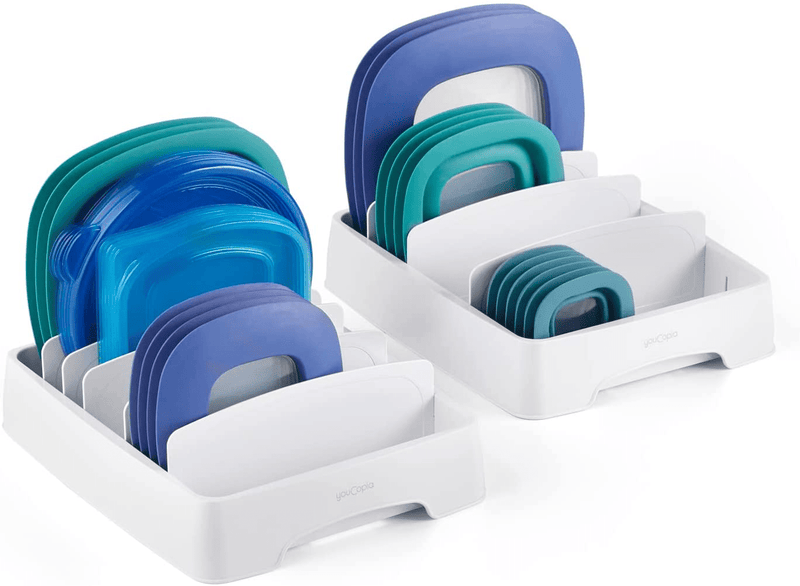 Youcopia Storalid Food Container Lid Organizer, Large, Adjustable Plastic Lid Storage for Kitchen Cabinets